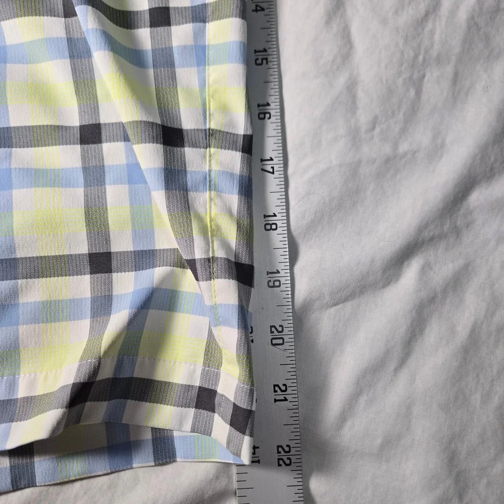 Nike Golf Dri-FIT‎ Plaid Shorts Mens 36 Blue Lime Green White Black Checkered